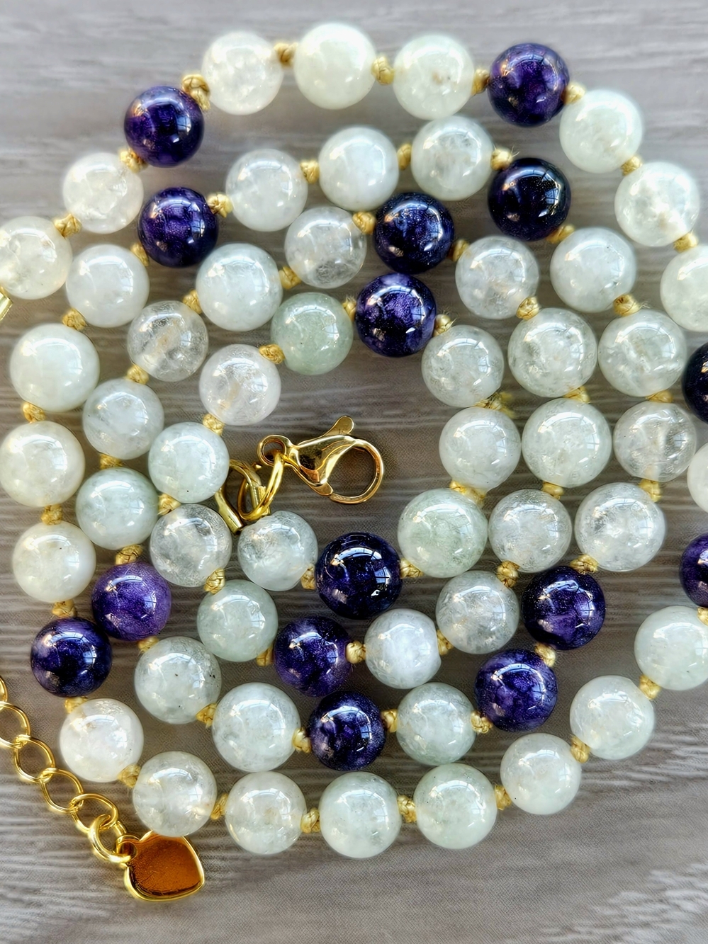 Gold, White & Purple Beaded Women's Necklace